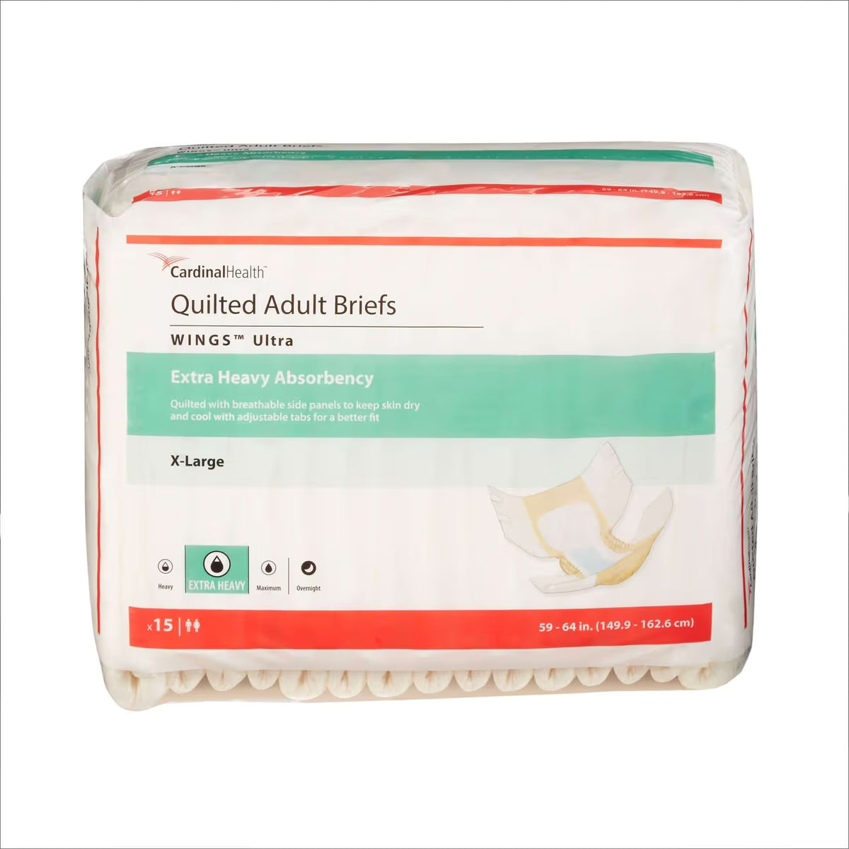 Cardinal Health Wings Ultra Quilted Adult Briefs, Extra Large