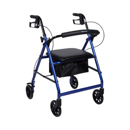 McKesson 4 Wheel Rollator – Blue, Adjustable Height, 300 lb Capacity