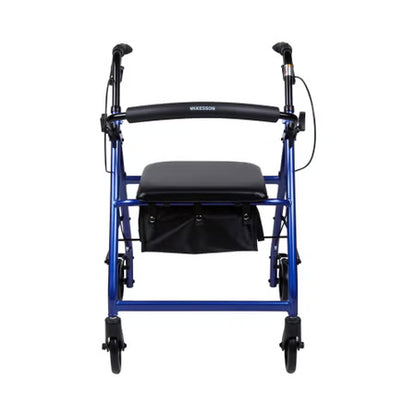 McKesson 4 Wheel Rollator – Blue, Adjustable Height, 300 lb Capacity