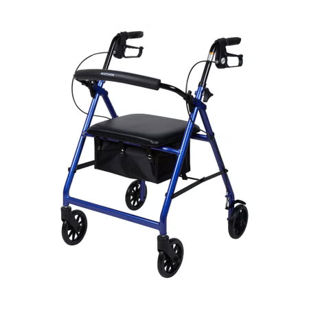 McKesson 4 Wheel Rollator – Blue, Adjustable Height, 300 lb Capacity