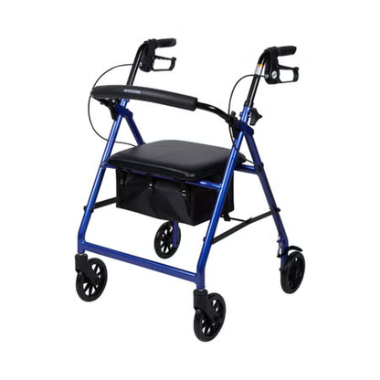 McKesson 4 Wheel Rollator – Blue, Adjustable Height, 300 lb Capacity