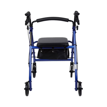 McKesson 4 Wheel Rollator – Blue, Adjustable Height, 300 lb Capacity
