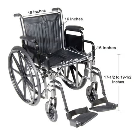 McKesson Wheelchair, 18" Seat, Dual Axle, Detachable Desk Arms, Swing-Away Footrests, 300 lb Capacity