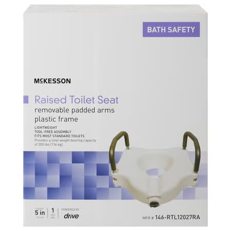 McKesson Raised Toilet Seat with Arms, 5" Rise, 300 lb Capacity